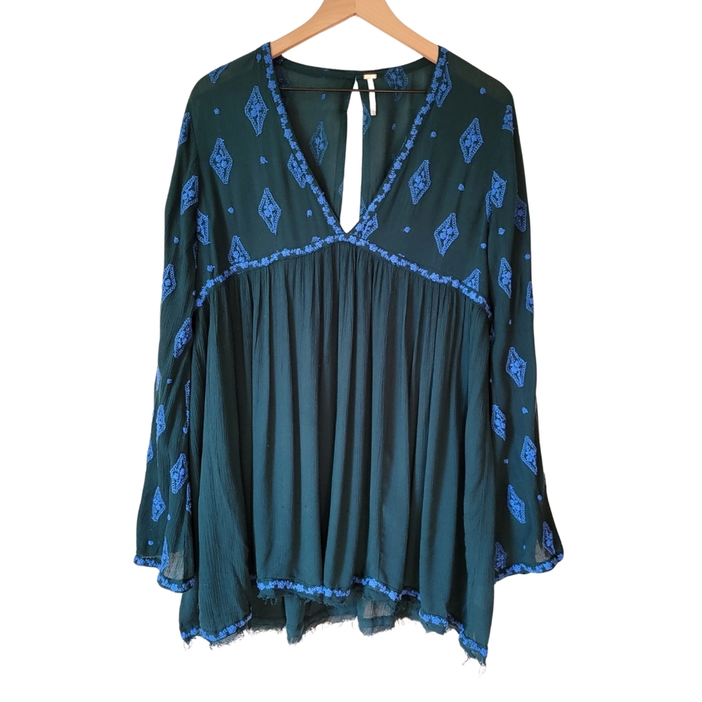 Free People Diamond Embroidered Tunic With Bell Sleeves Size M